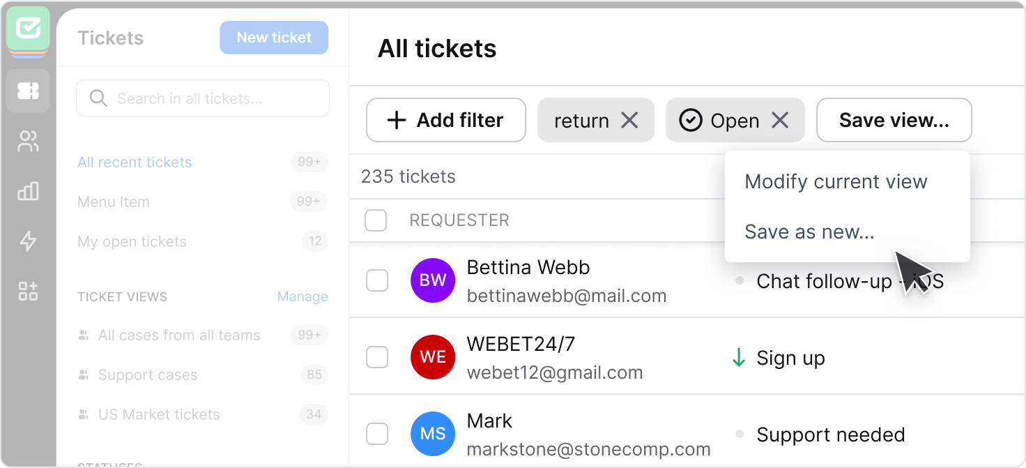 Shared views in HelpDesk