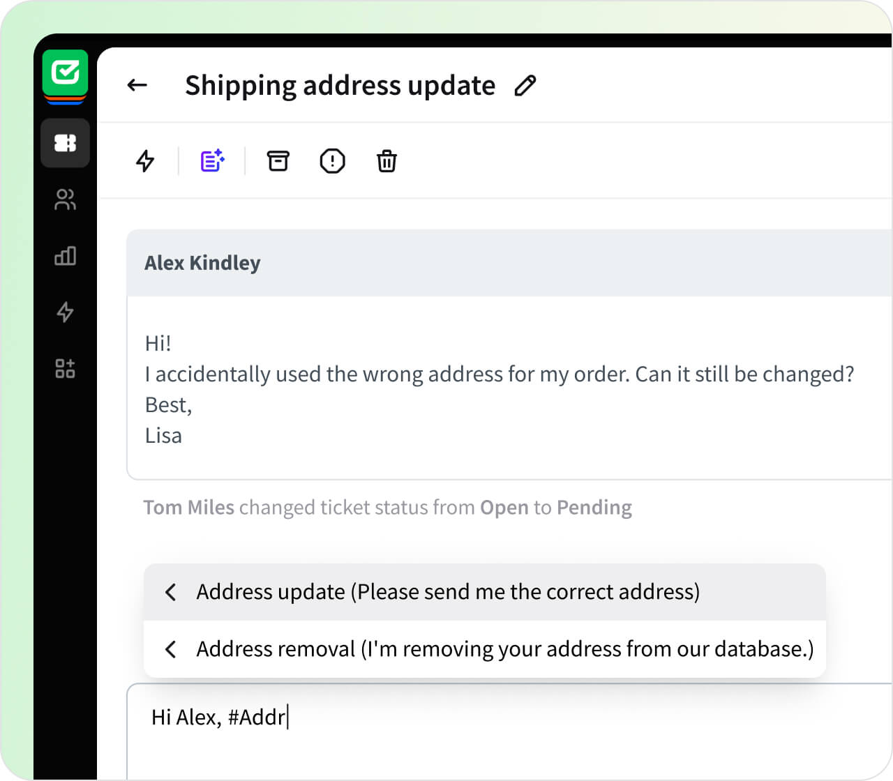 Managing tickets in HelpDesk app