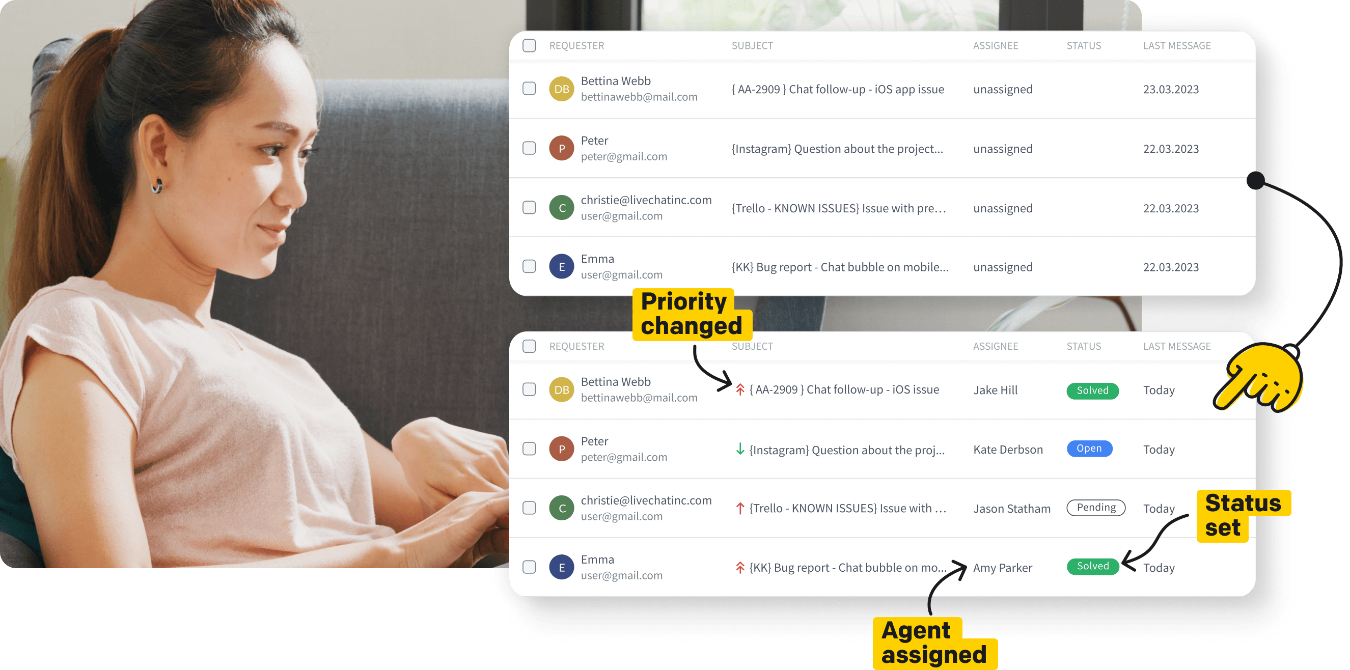 A person lying down and streamlining ticketing using automations in HelpDesk