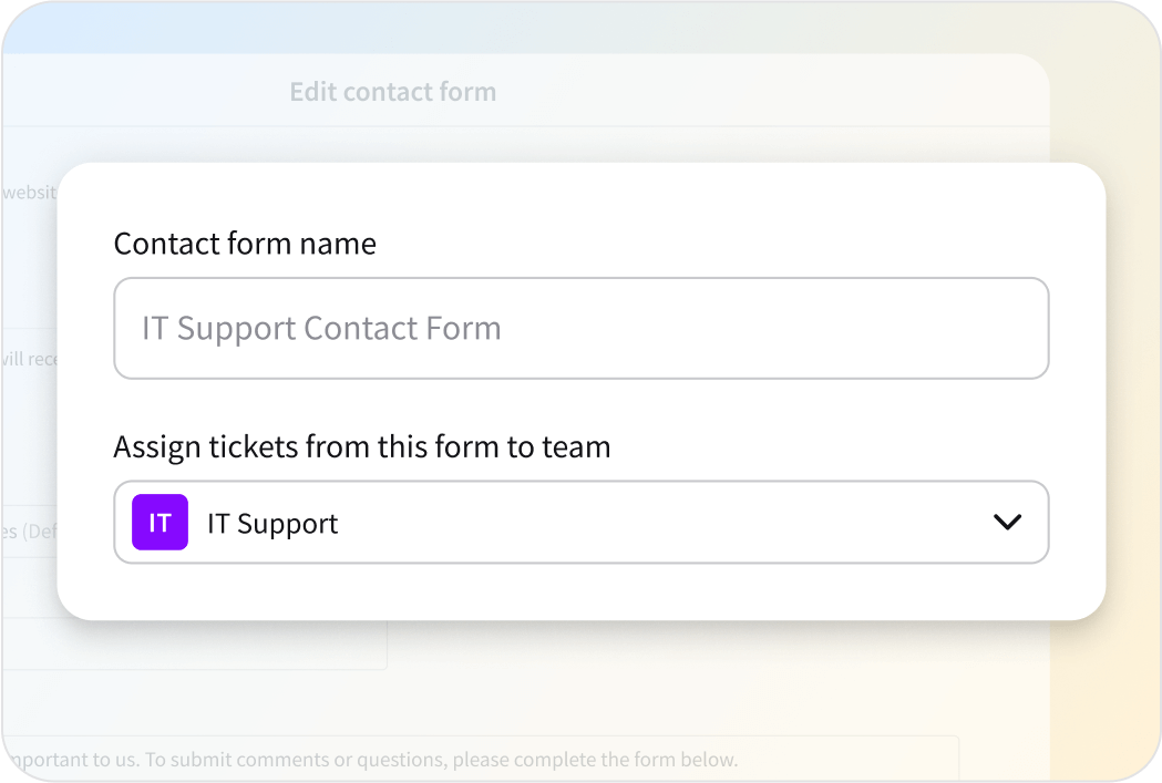 Image showing assigning teams in contact forms in HelpDesk app