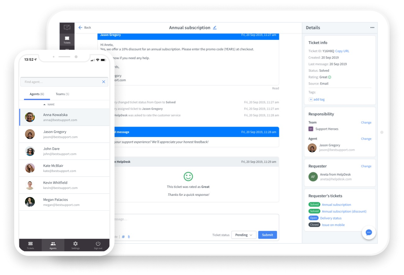 HelpDesk app on different device